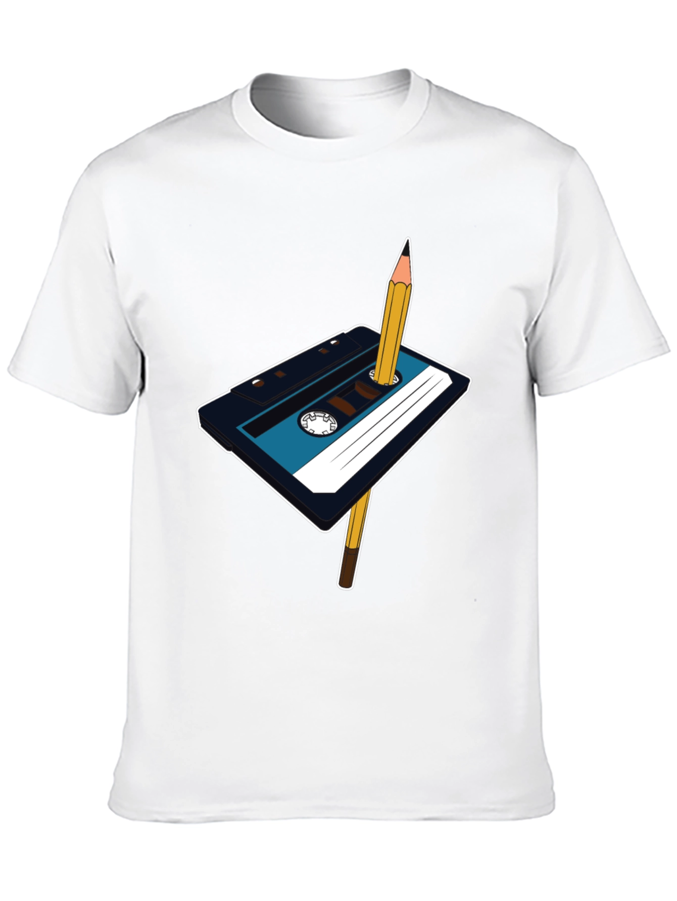 Retro Cassette Tape & Pencil Graphic T-Shirt