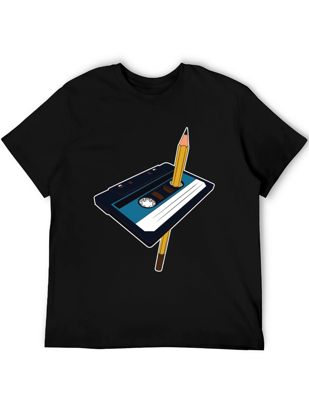 Retro Cassette Tape & Pencil Graphic T-Shirt