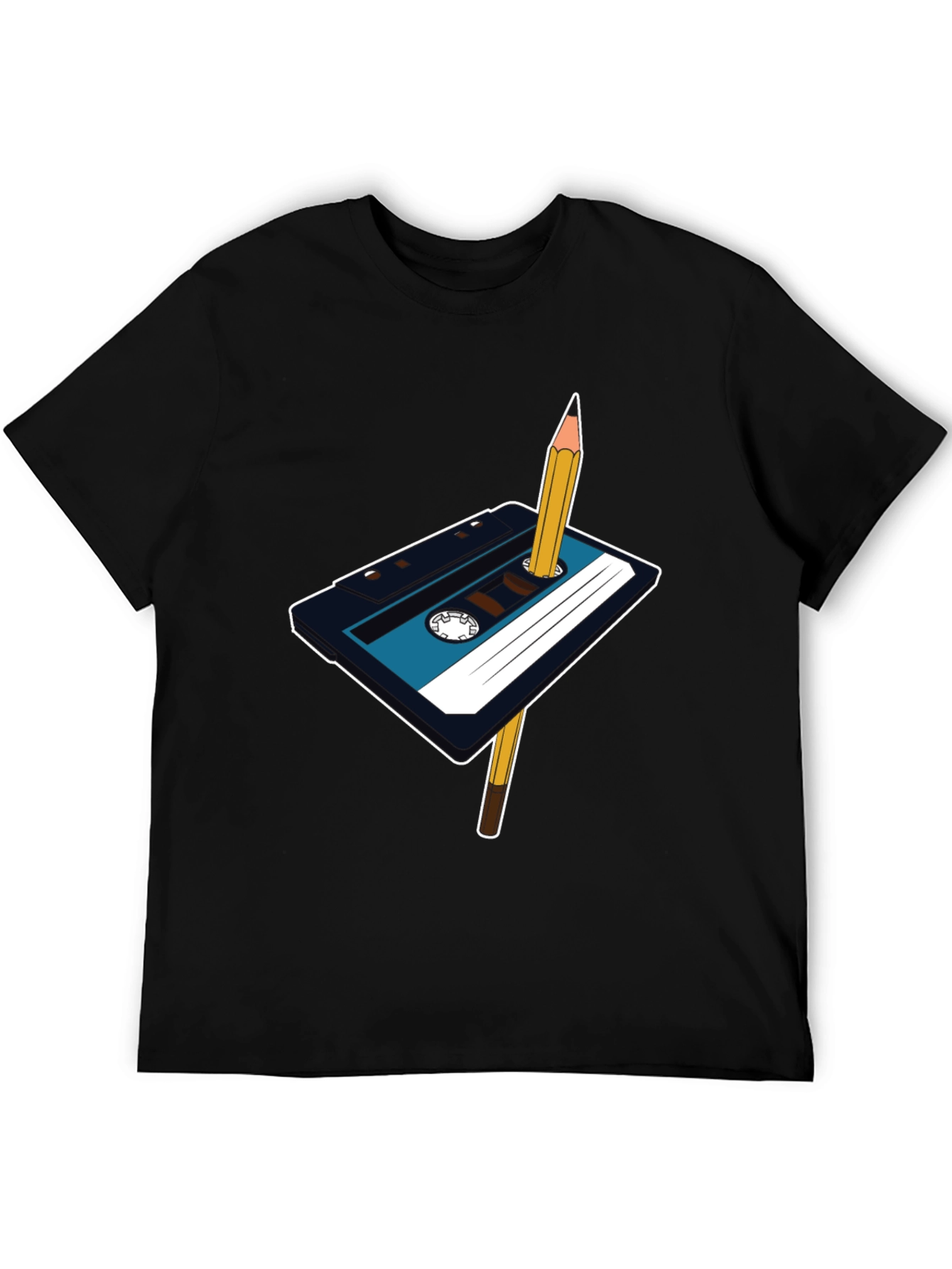 Retro Cassette Tape & Pencil Graphic T-Shirt