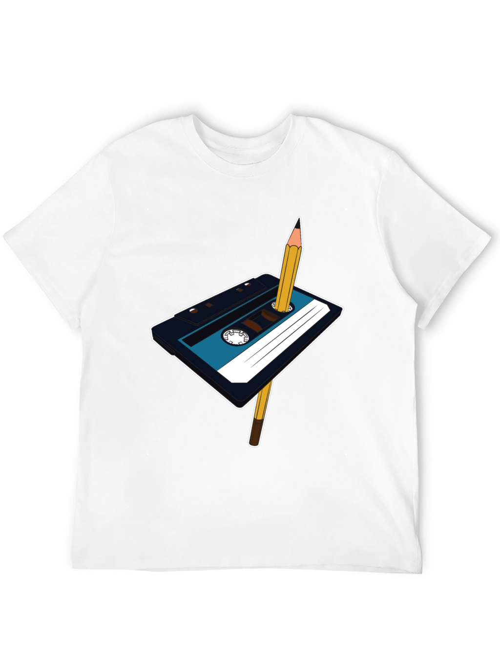 Retro Cassette Tape & Pencil Graphic T-Shirt