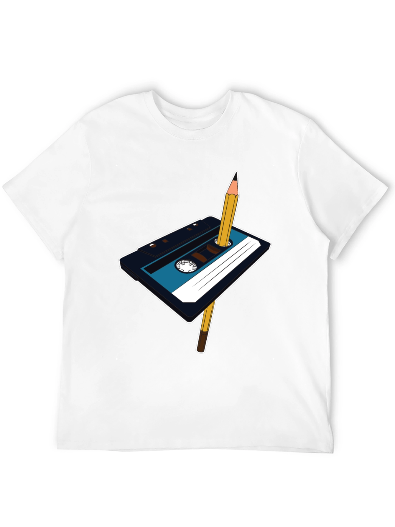 Retro Cassette Tape & Pencil Graphic T-Shirt