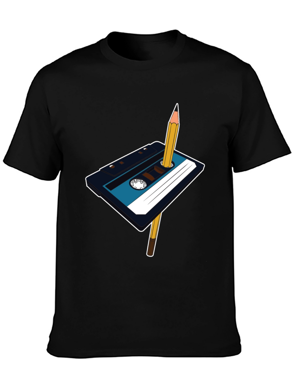 Retro Cassette Tape & Pencil Graphic T-Shirt