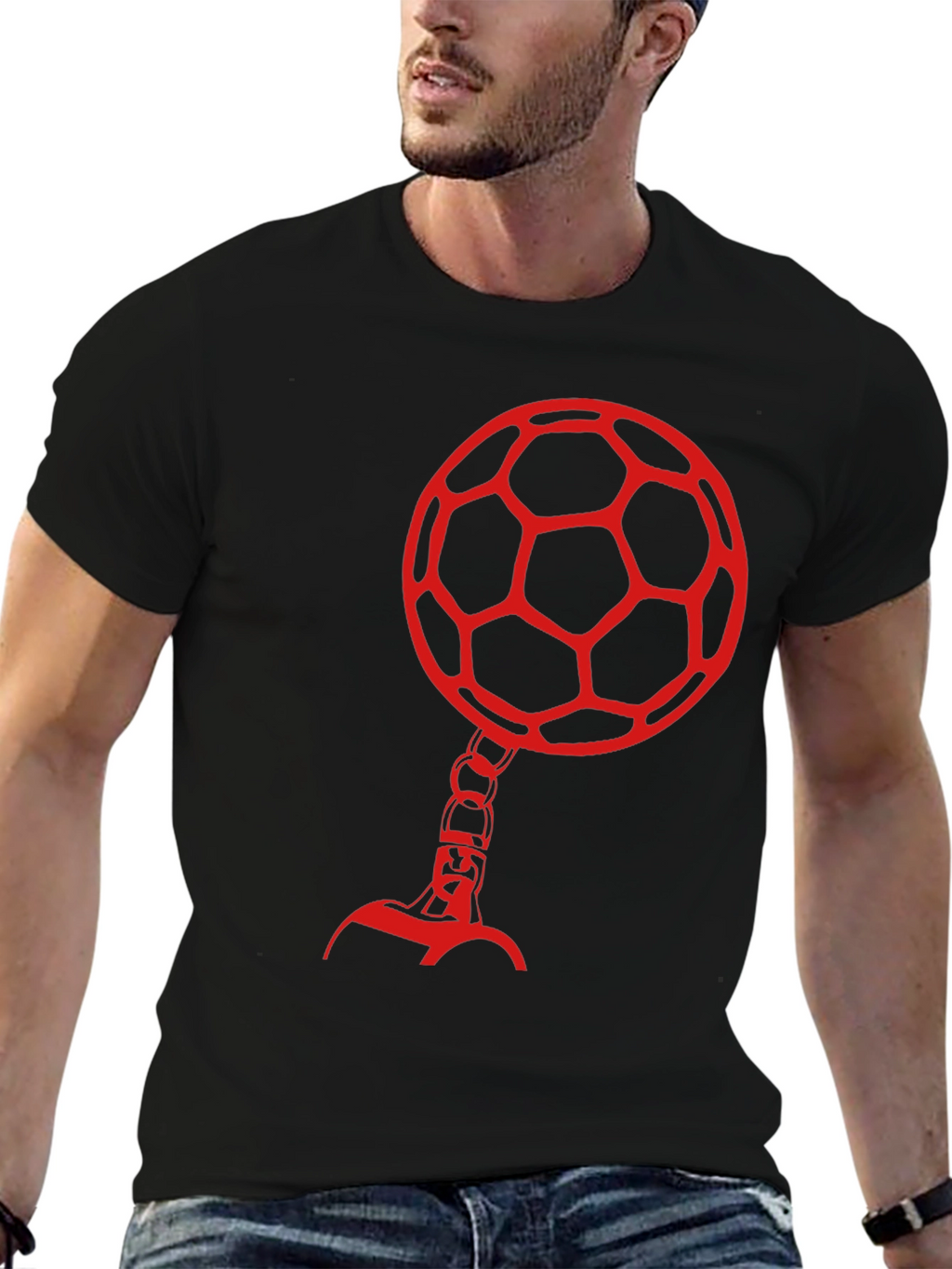 Soccer Ball Head Graphic Tee - Black