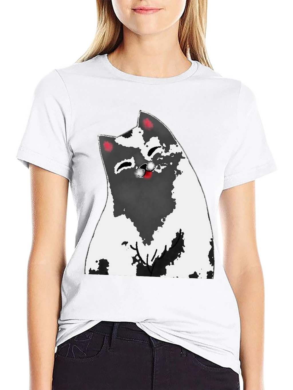 Cartoon Cat Graphic Tee - Black