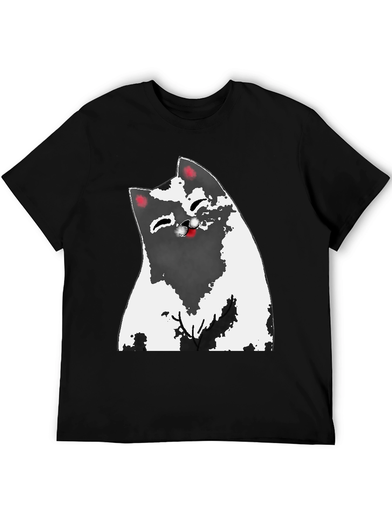 Cartoon Cat Graphic Tee - Black