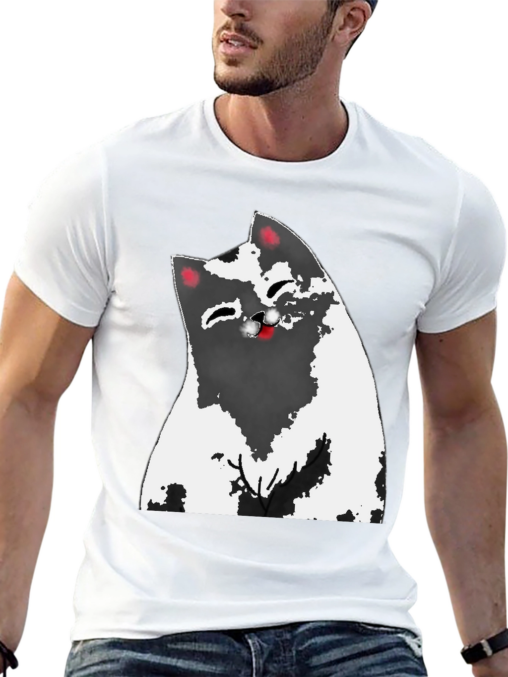 Cartoon Cat Graphic Tee - Black
