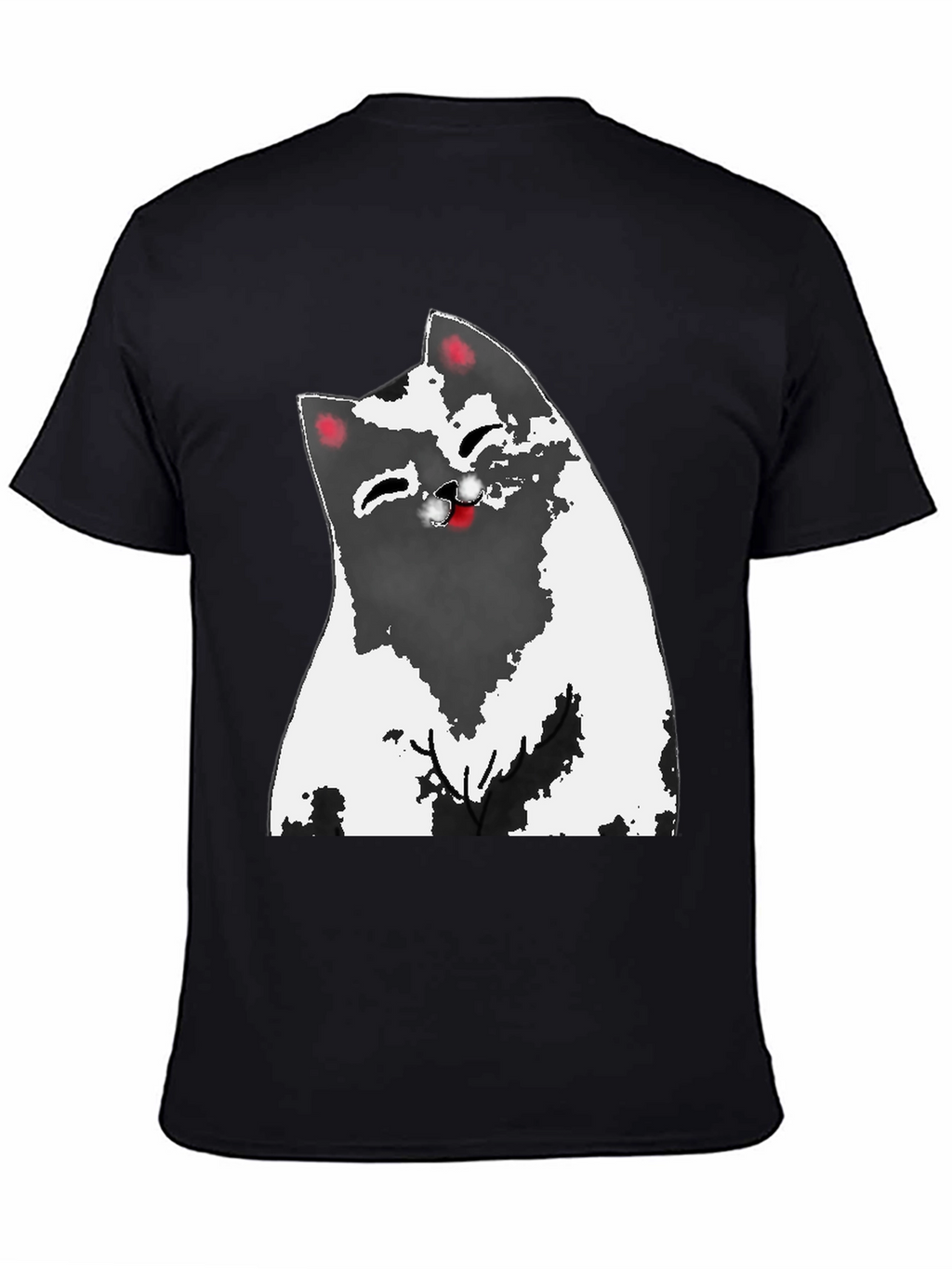 Cartoon Cat Graphic Tee - Black