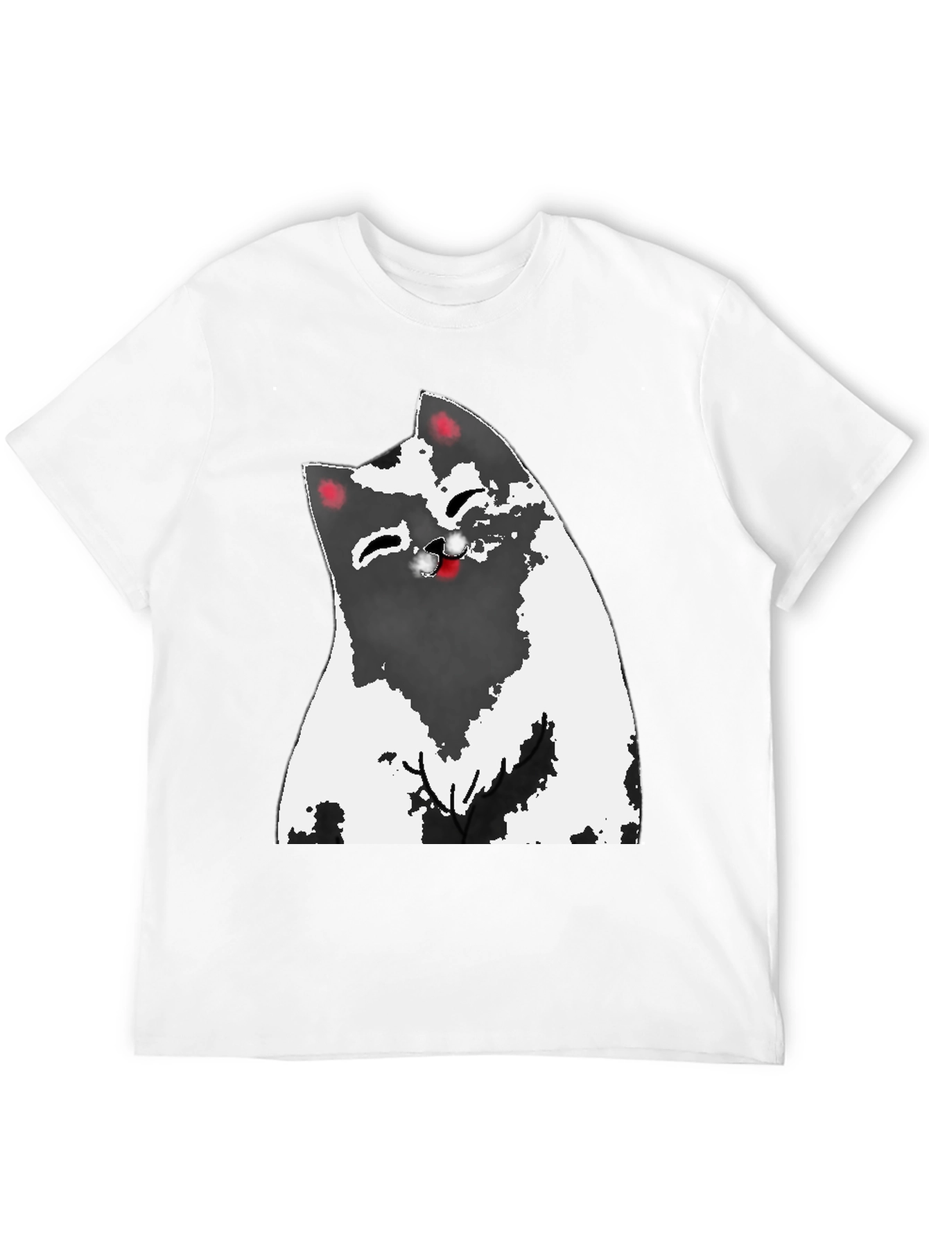 Cartoon Cat Graphic Tee - Black