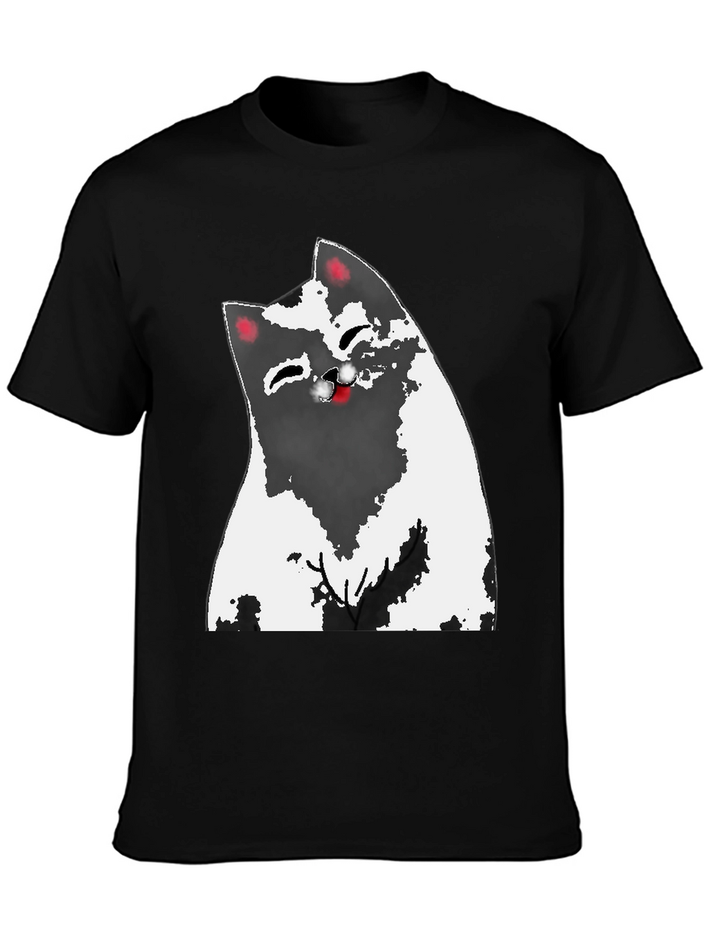 Cartoon Cat Graphic Tee - Black
