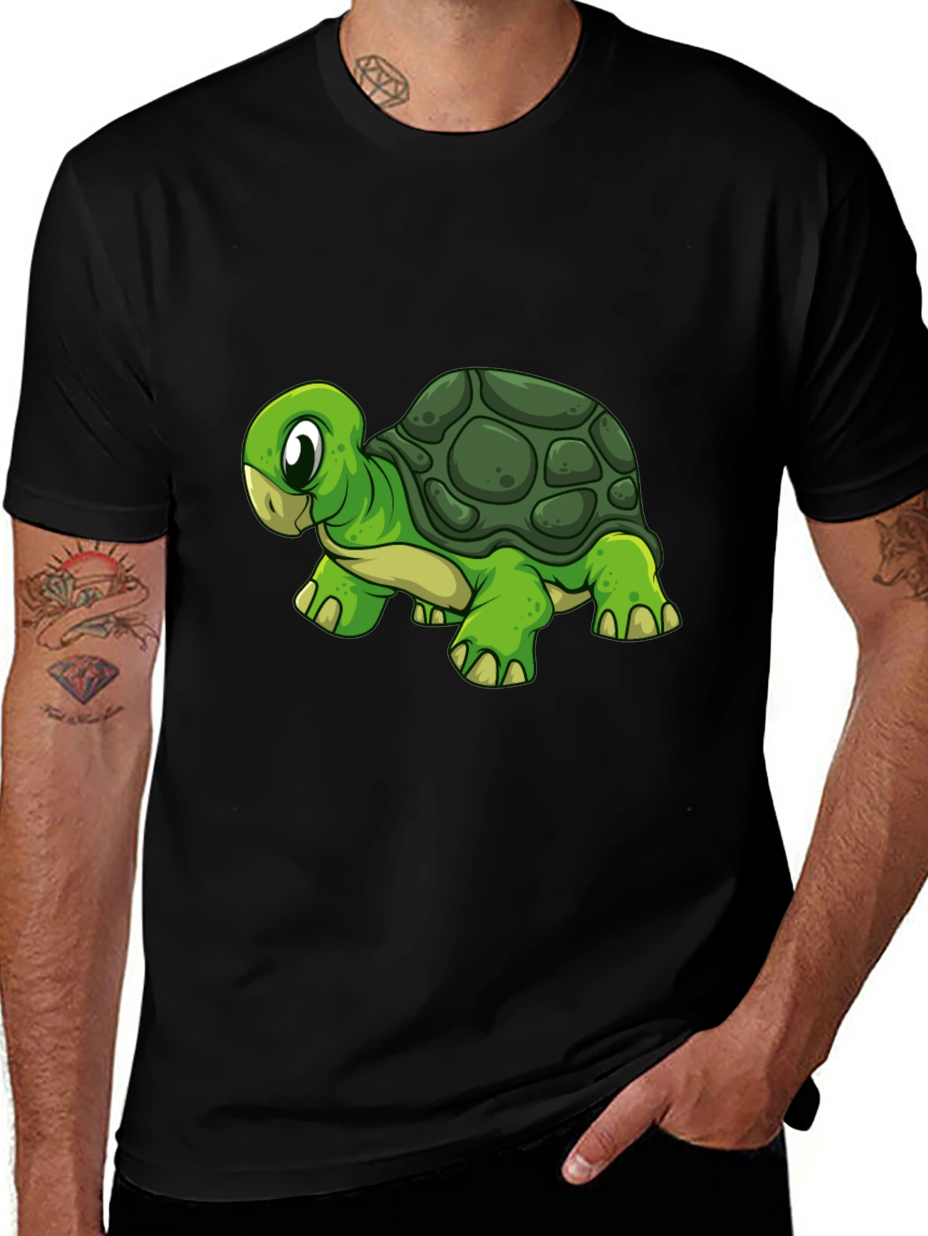 Cartoon Turtle Graphic Black T-Shirt