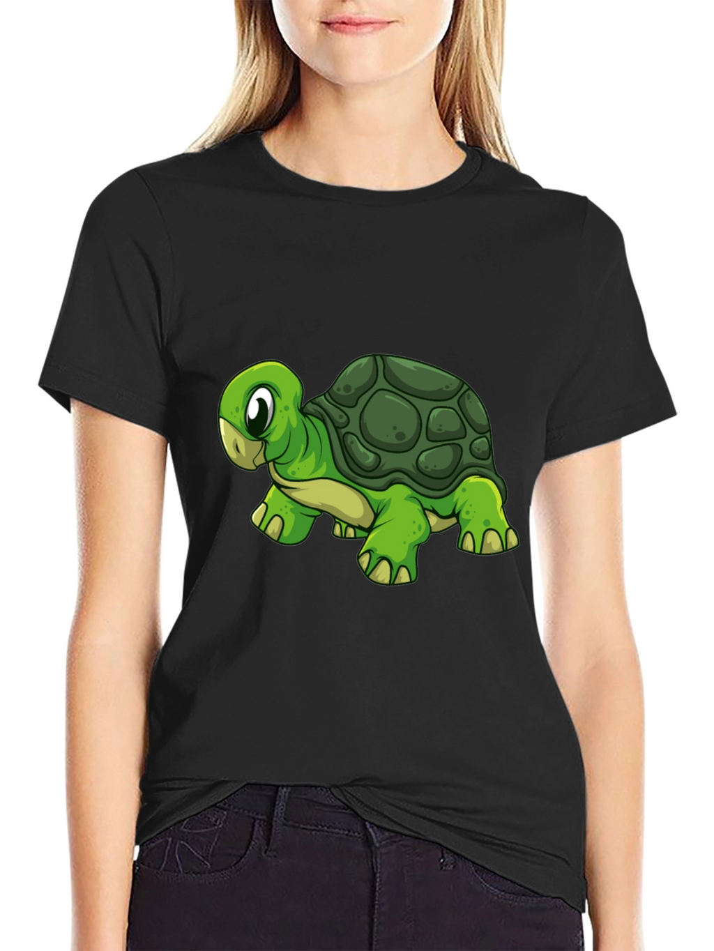 Cartoon Turtle Graphic Black T-Shirt