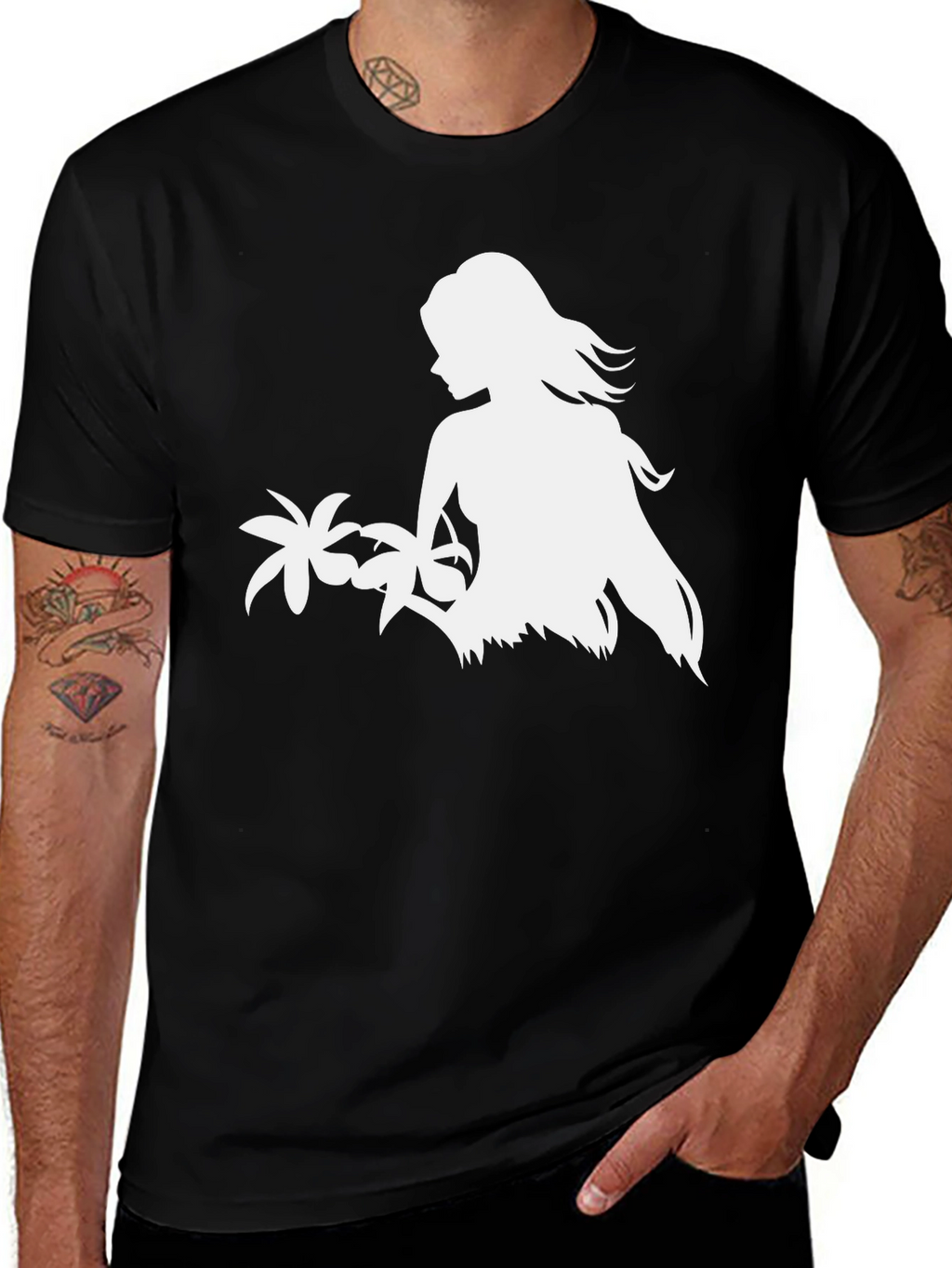 Tropical Island Girl Graphic Tee - Black