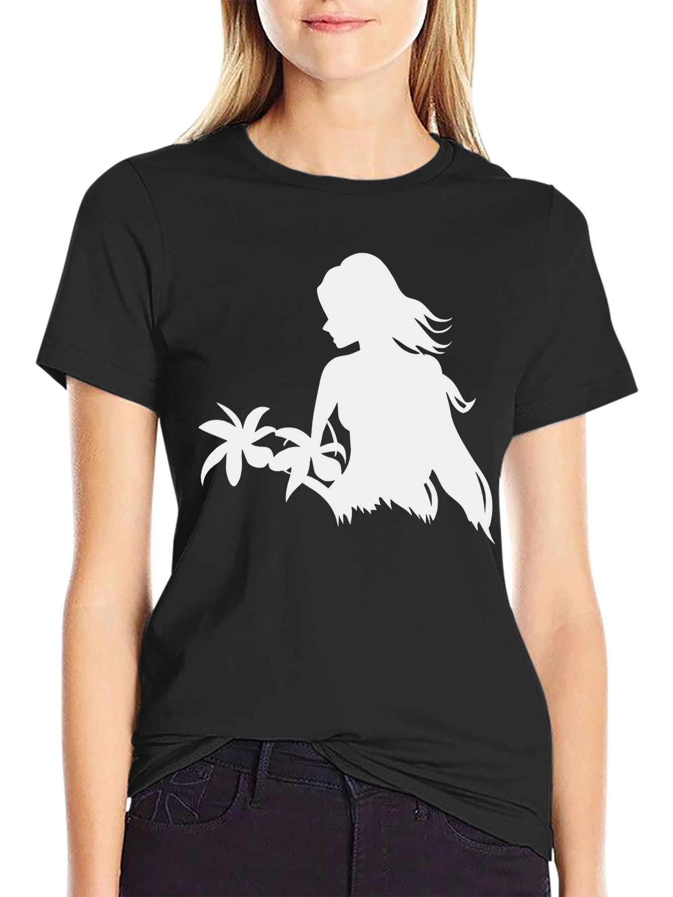 Tropical Island Girl Graphic Tee - Black