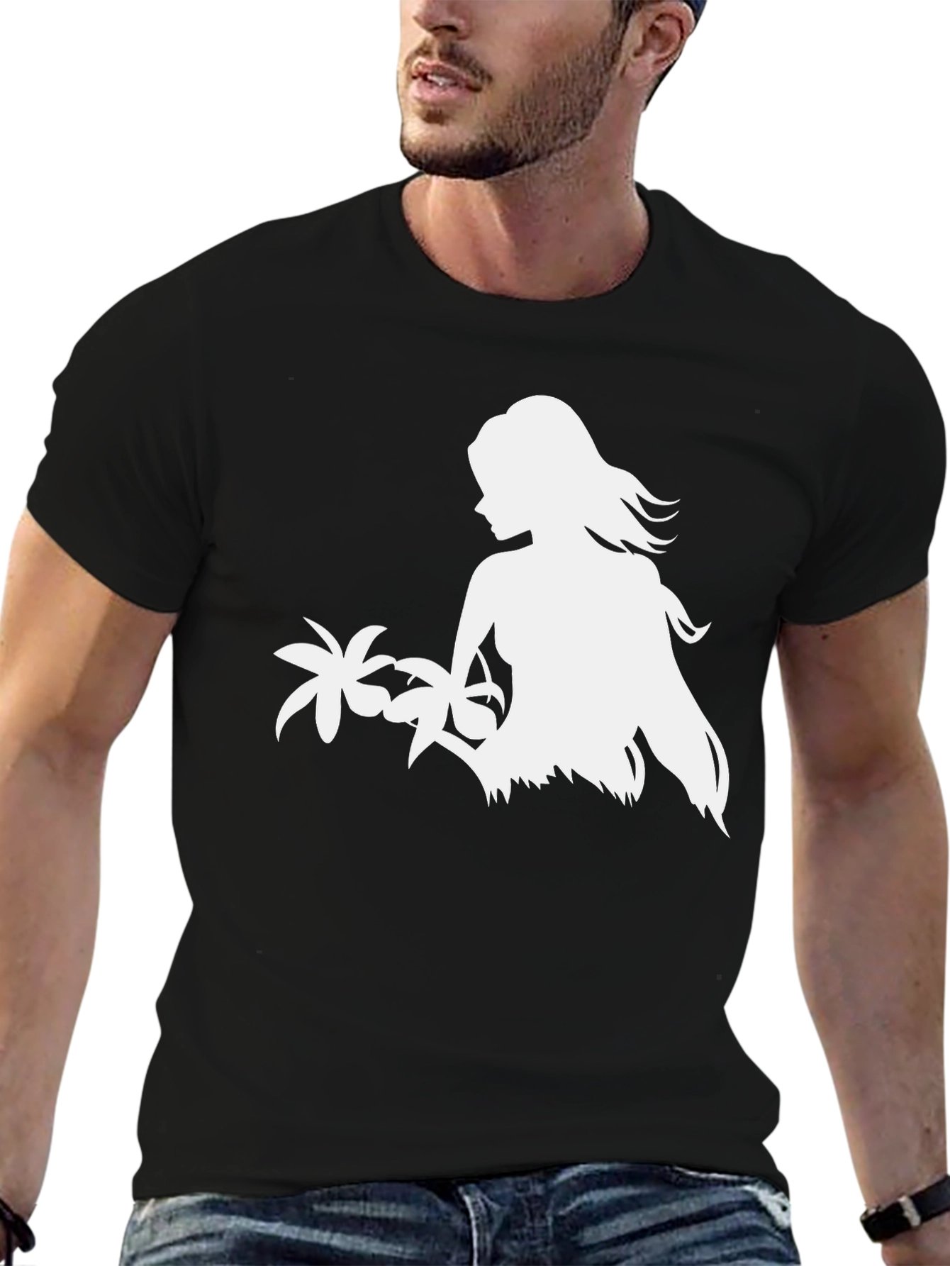 Tropical Island Girl Graphic Tee - Black