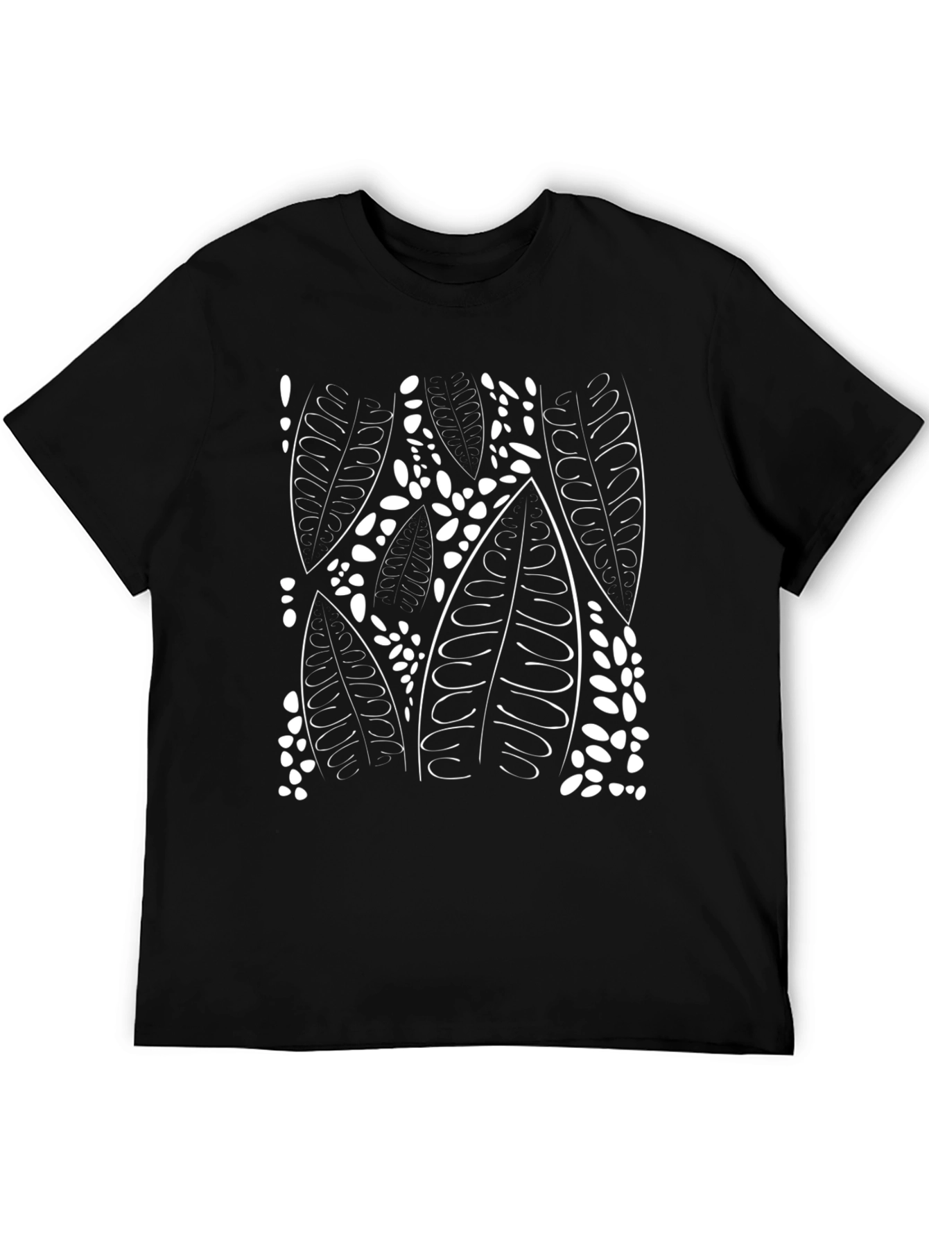 Leaf Print Black T-Shirt - Unique Design