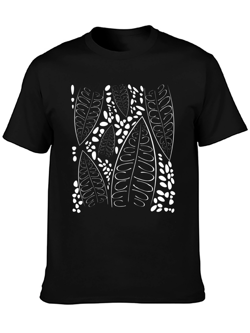 Leaf Print Black T-Shirt - Unique Design