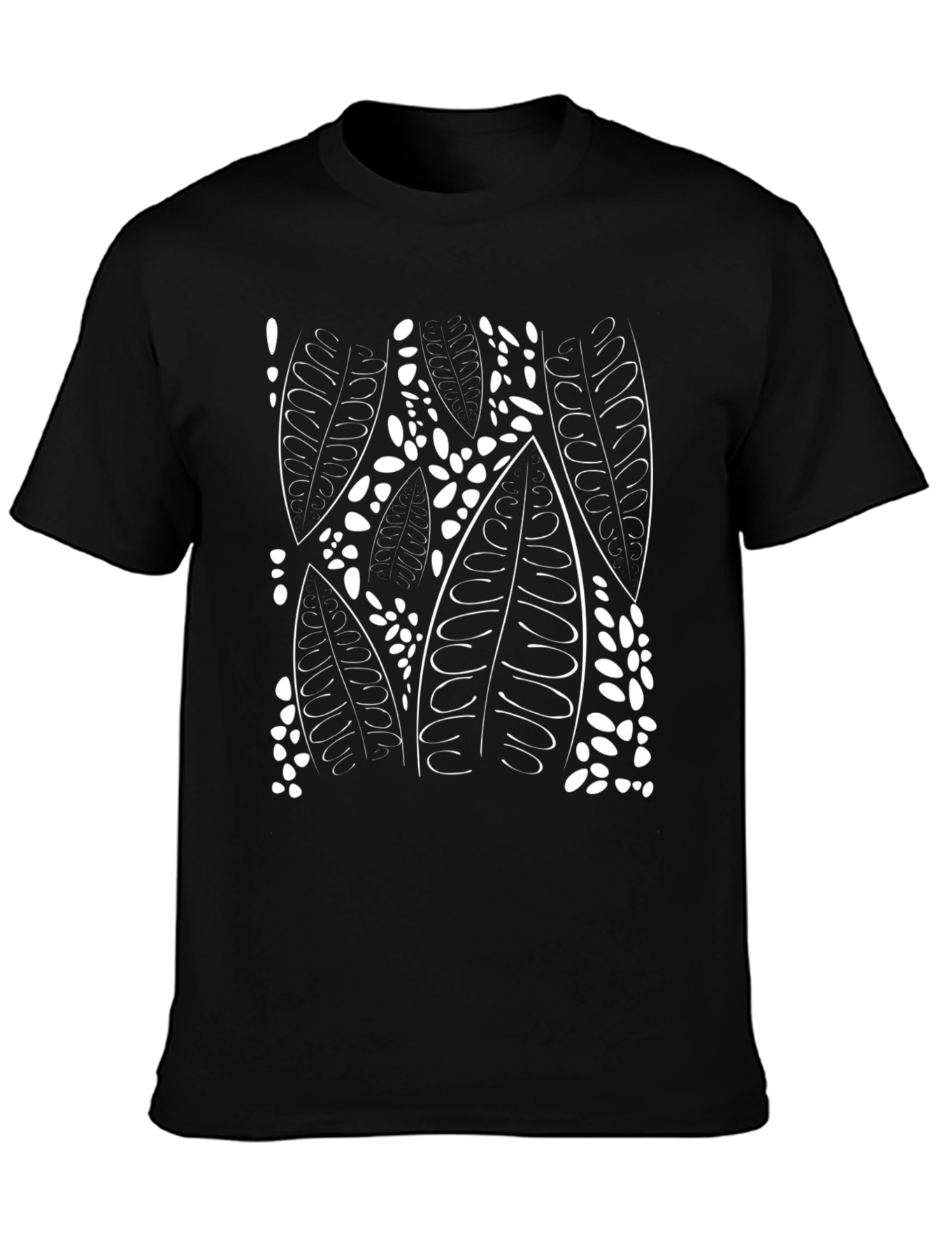 Leaf Print Black T-Shirt - Unique Design