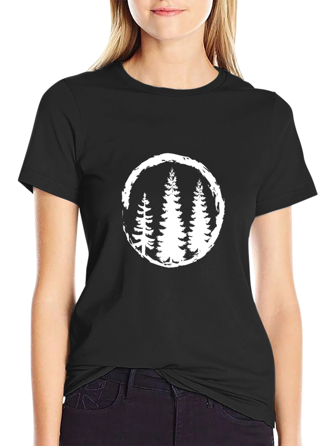 Mens Black T-Shirt with Tree Circle Graphic