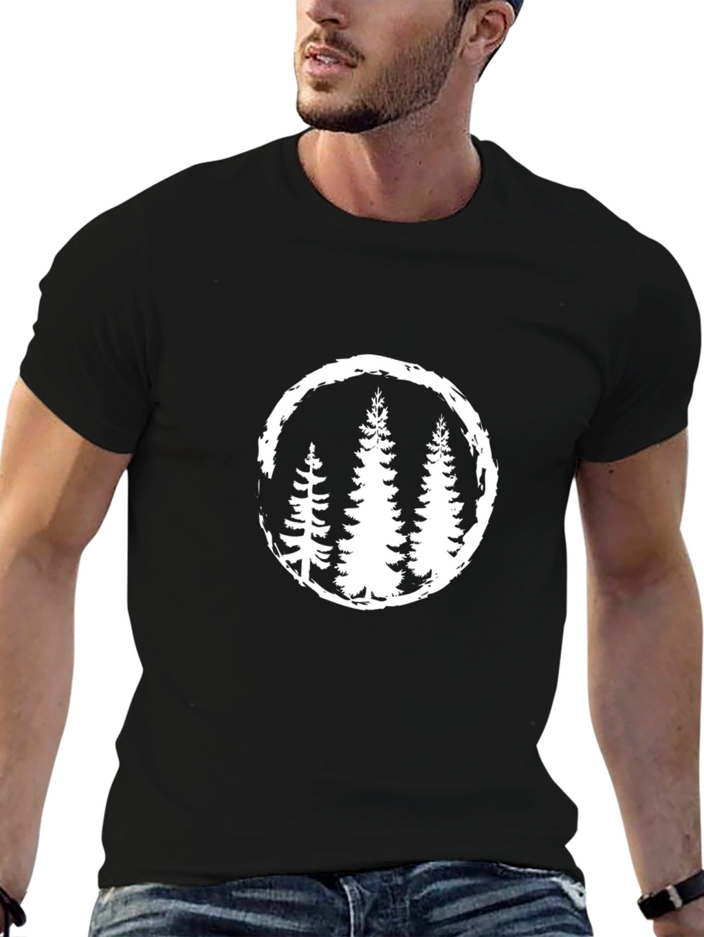 Mens Black T-Shirt with Tree Circle Graphic