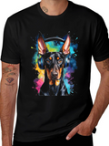 Doberman Dog Headphones Graphic Black T-Shirt