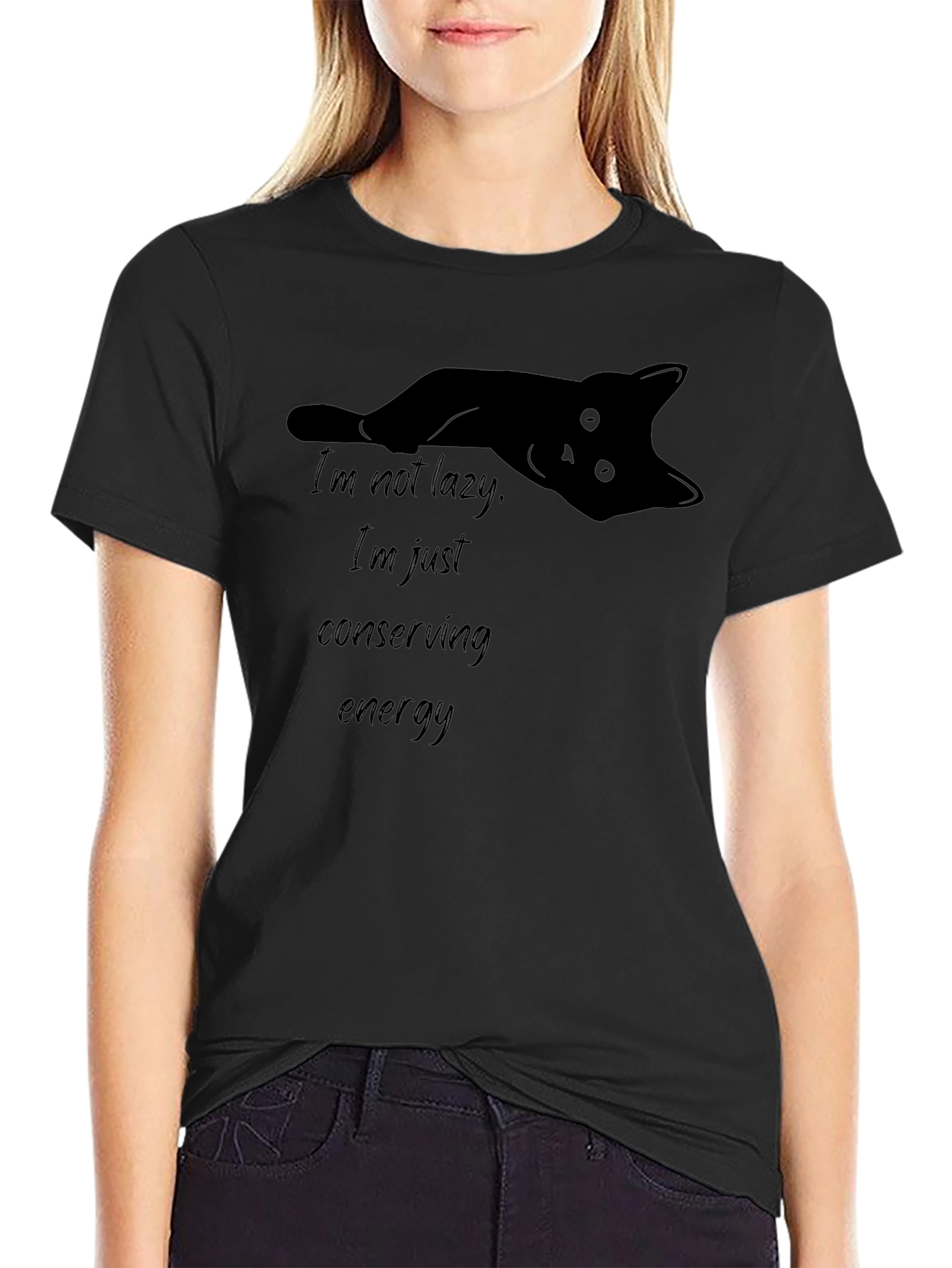 Lazy Cat Conserving Energy Graphic T-Shirt