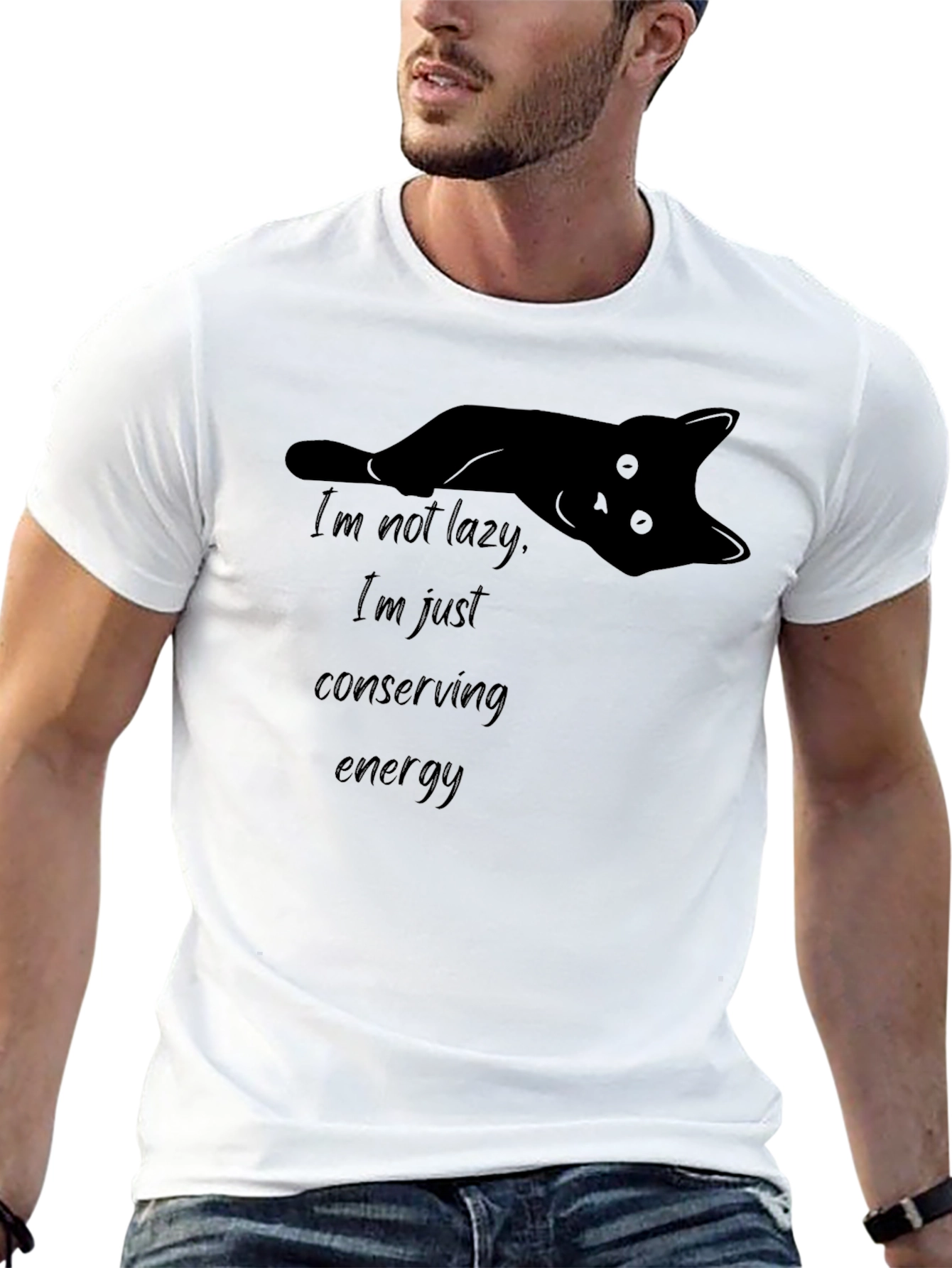 Lazy Cat Conserving Energy Graphic T-Shirt