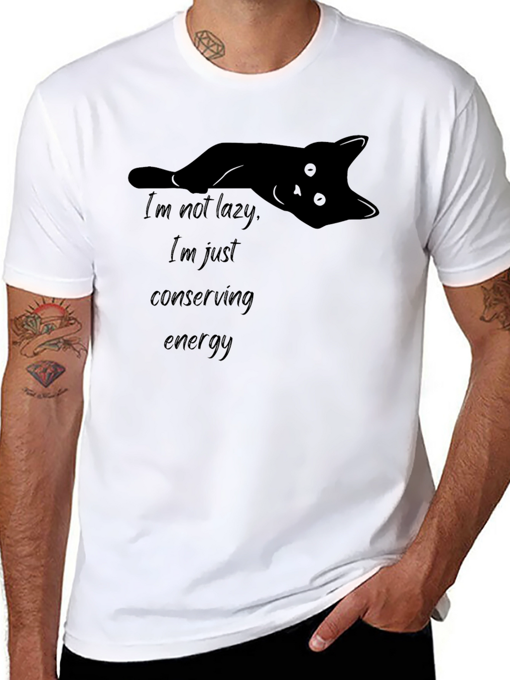 Lazy Cat Conserving Energy Graphic T-Shirt