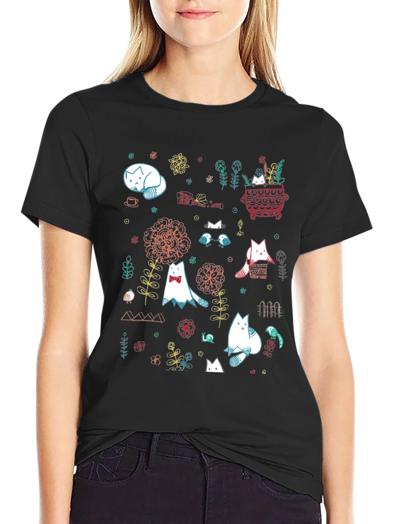Cat Garden Graphic Tee - Black