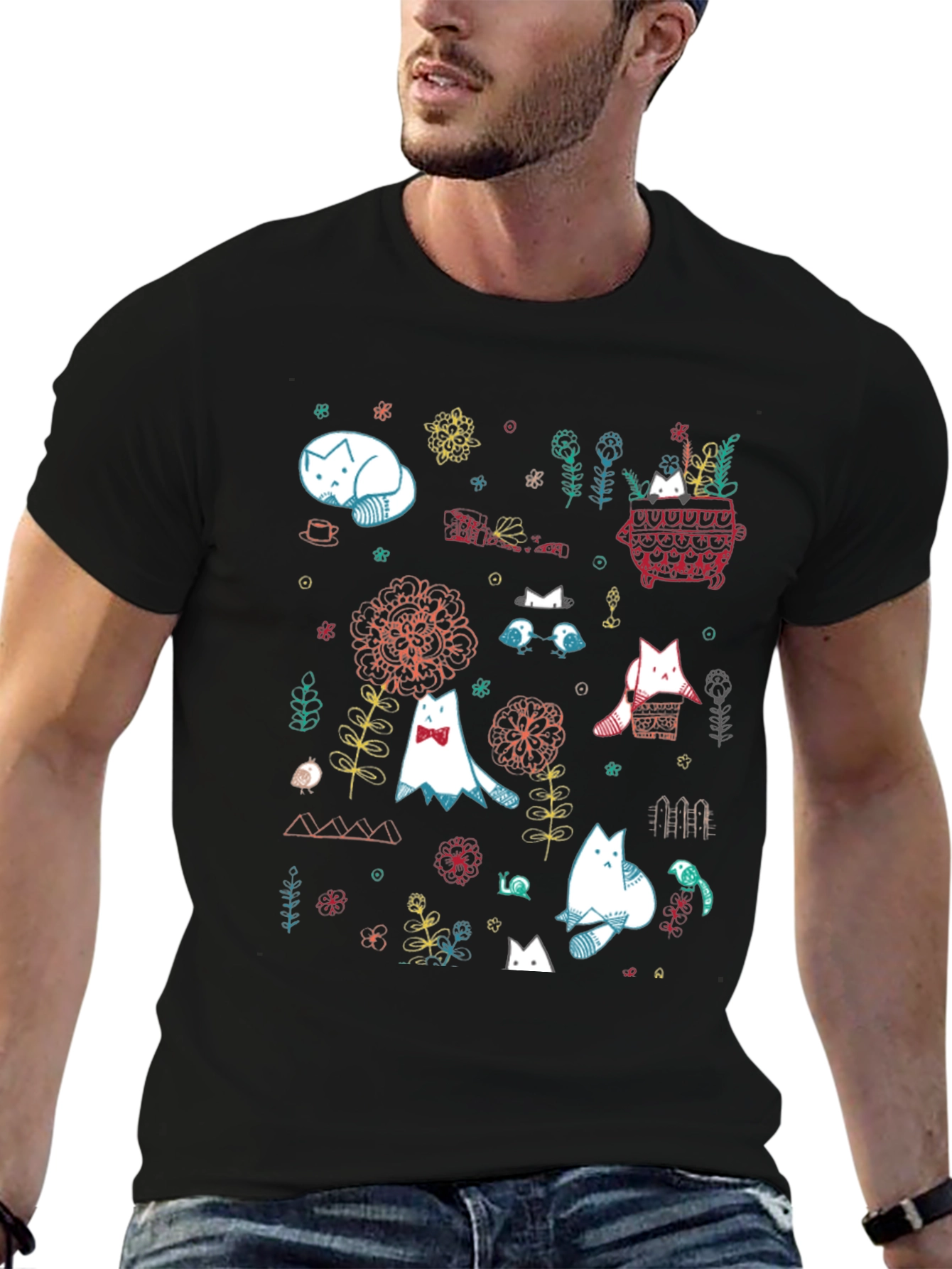 Cat Garden Graphic Tee - Black