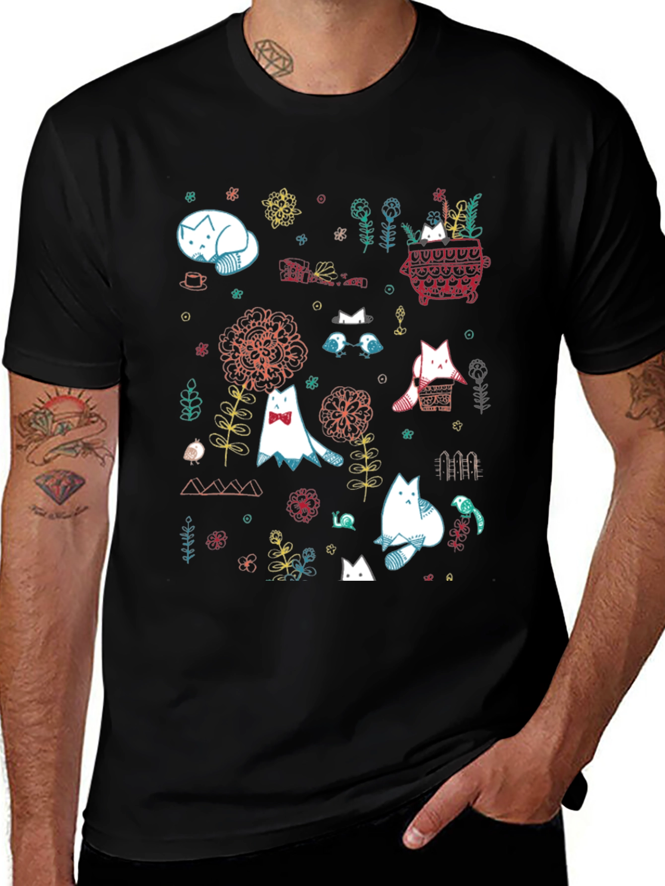 Cat Garden Graphic Tee - Black