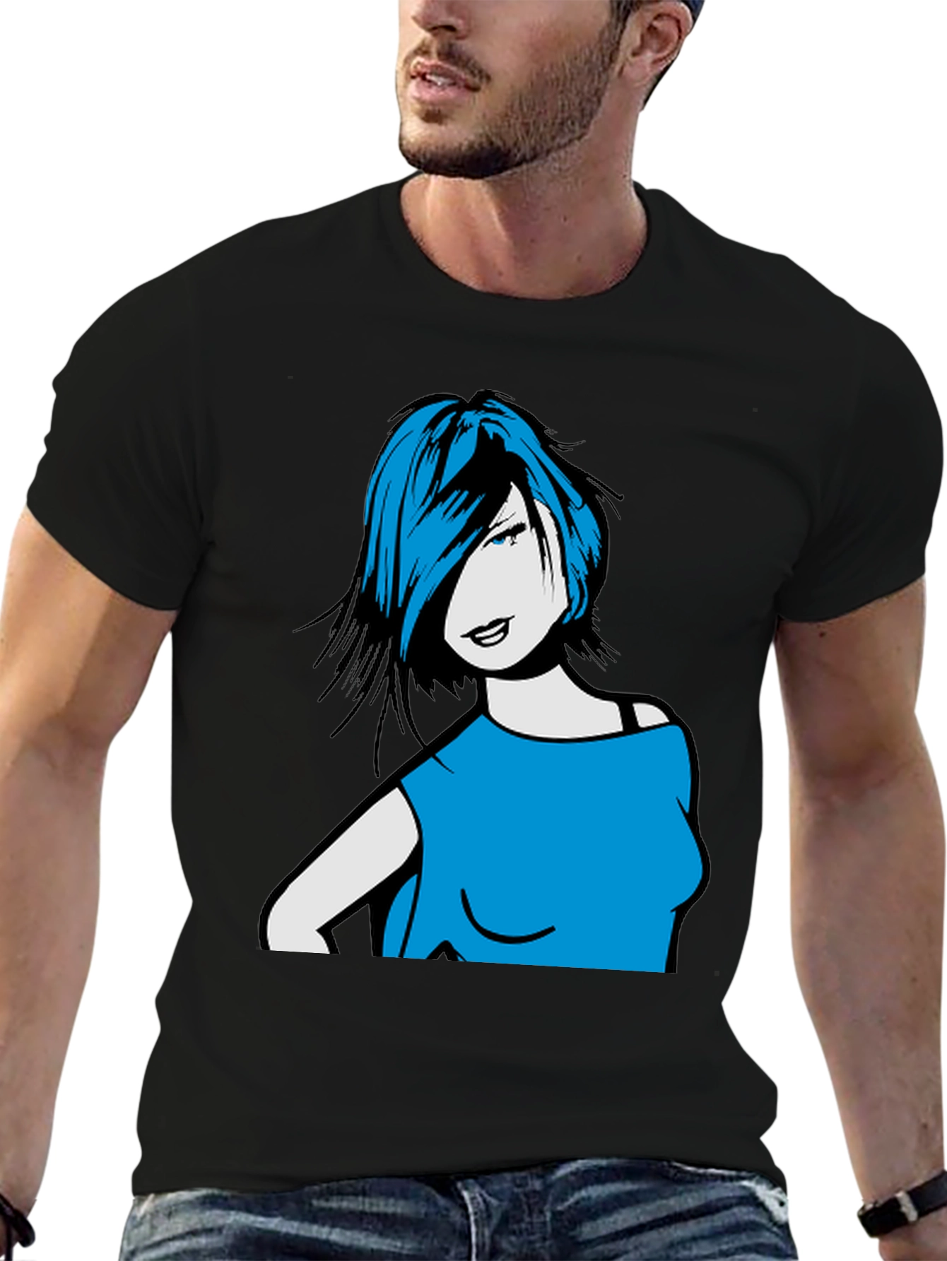 Woman Portrait Graphic Tee - Trendy Black Shirt