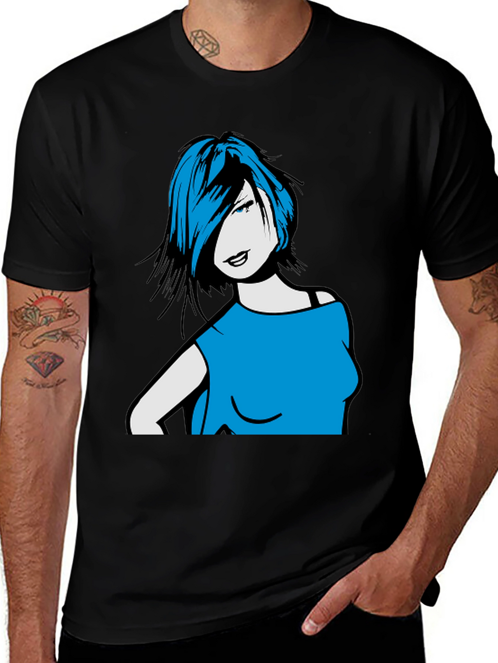 Woman Portrait Graphic Tee - Trendy Black Shirt