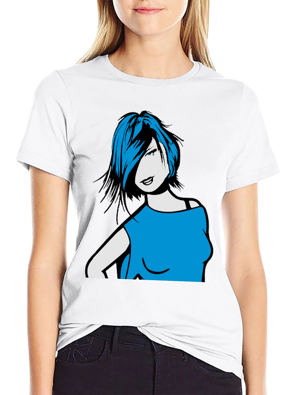 Woman Portrait Graphic Tee - Trendy Black Shirt