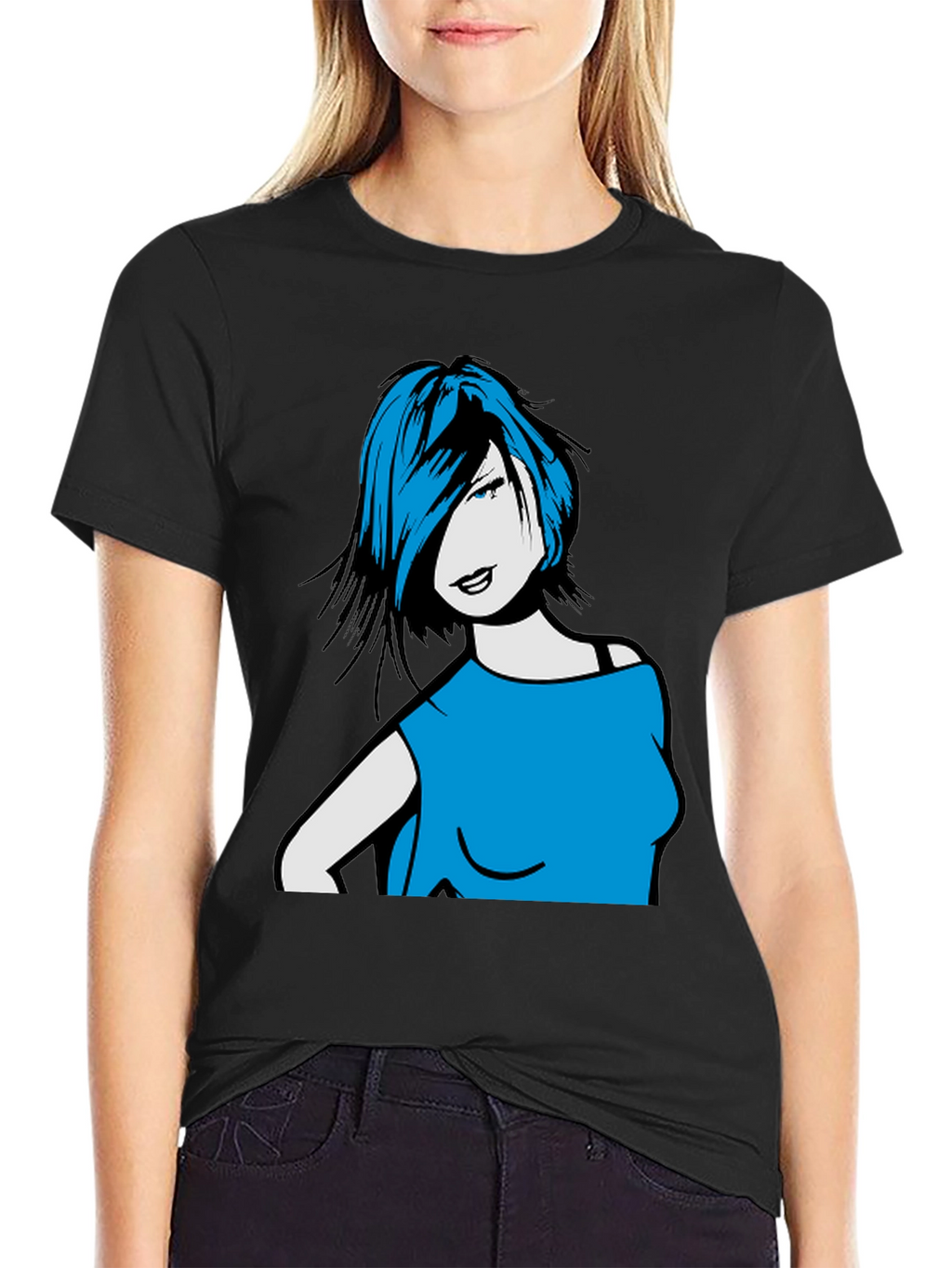 Woman Portrait Graphic Tee - Trendy Black Shirt