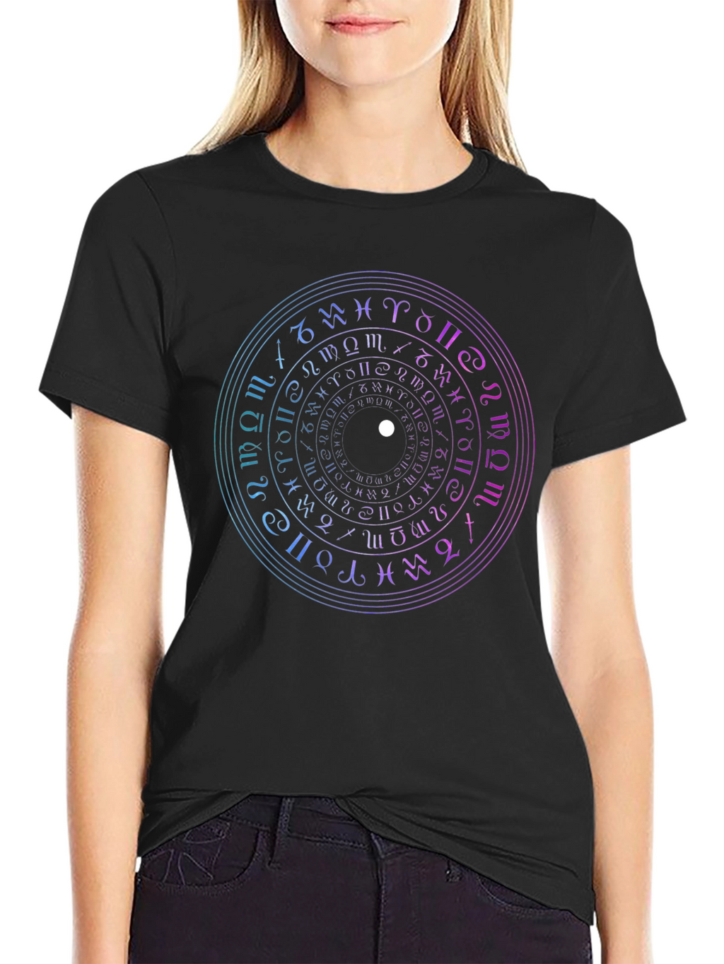 Mystic Zodiac Circle Graphic Tee - Black