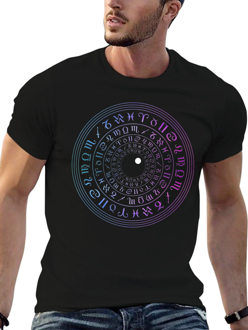 Mystic Zodiac Circle Graphic Tee - Black