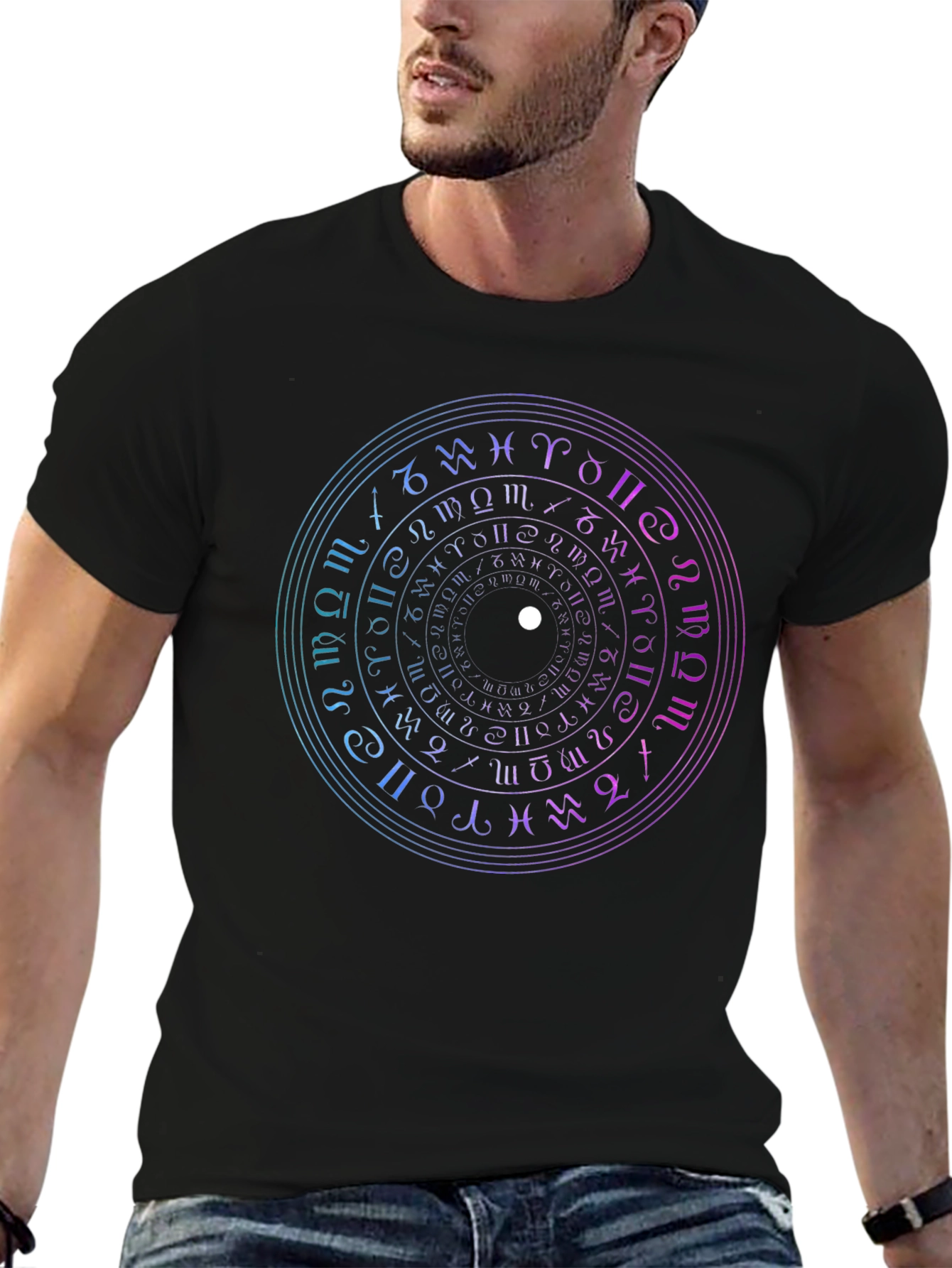 Mystic Zodiac Circle Graphic Tee - Black