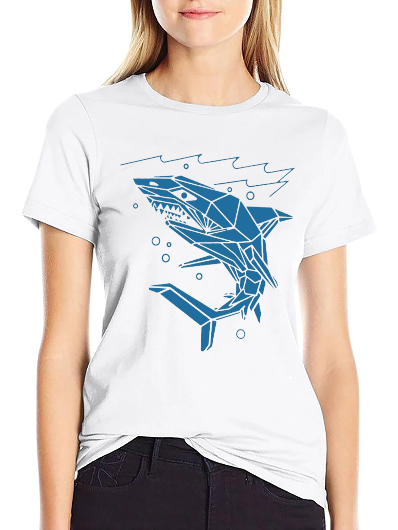 Geometric Shark Graphic Tee - Cool Modern Design