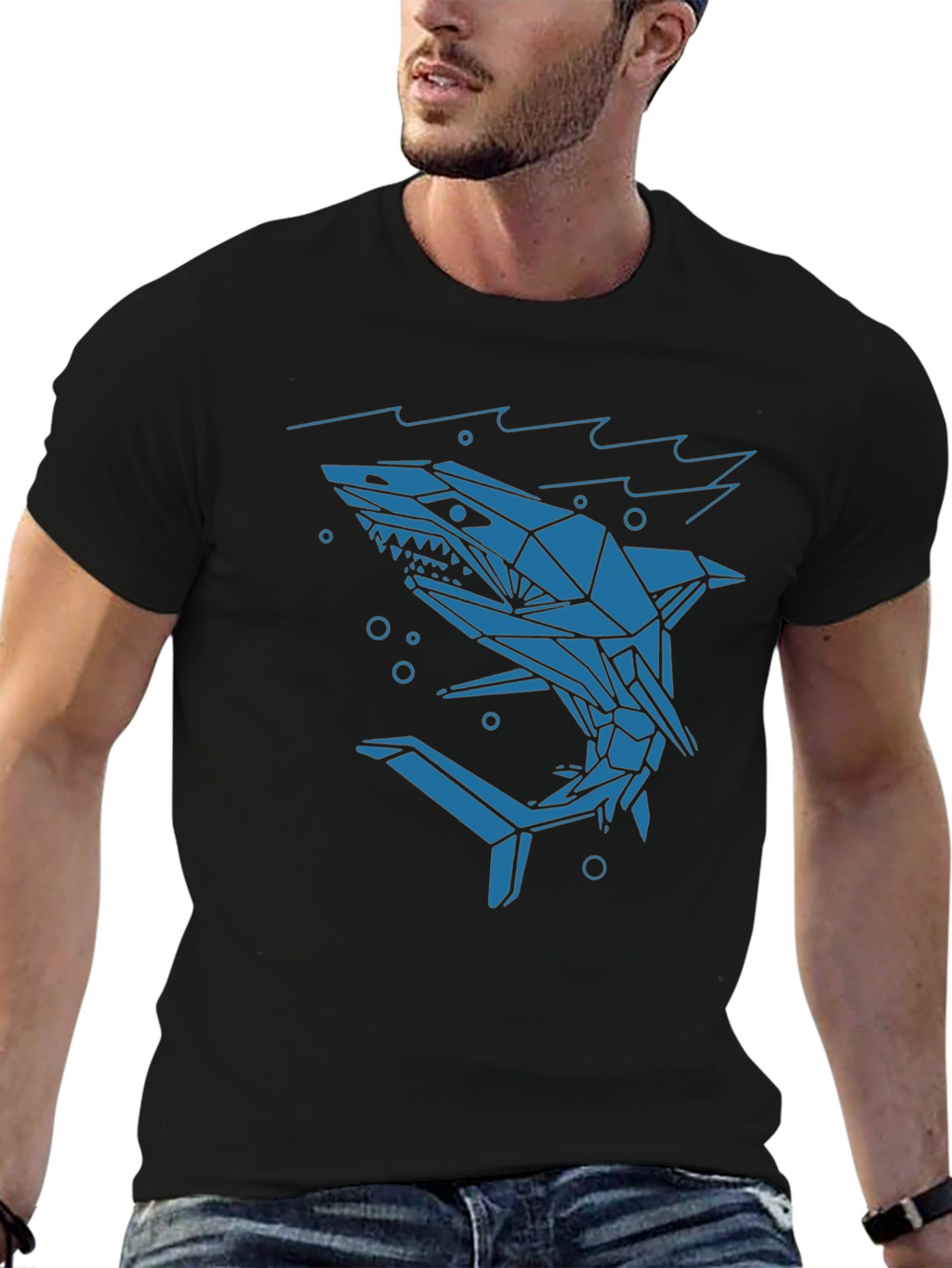 Geometric Shark Graphic Tee - Cool Modern Design