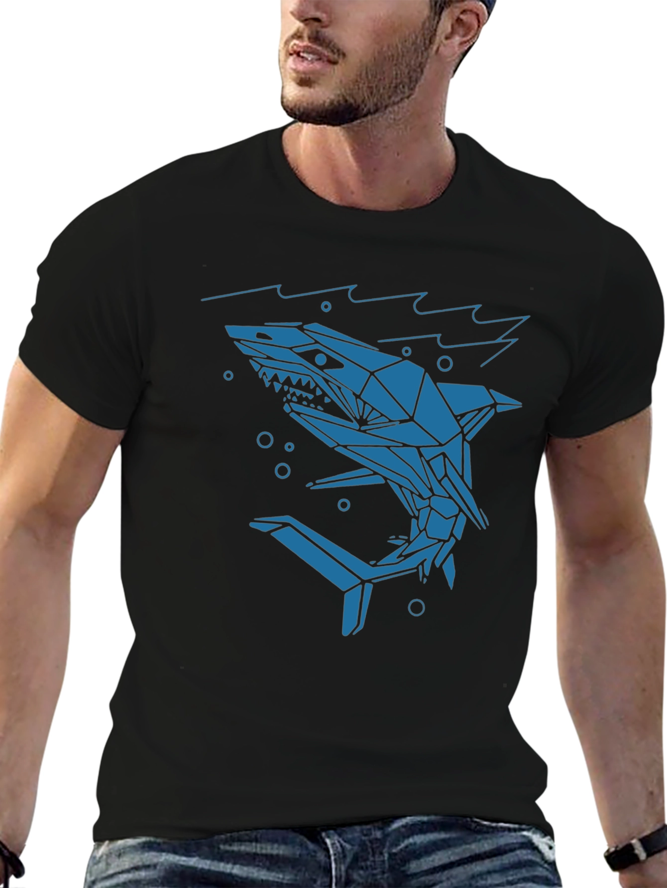 Geometric Shark Graphic Tee - Cool Modern Design