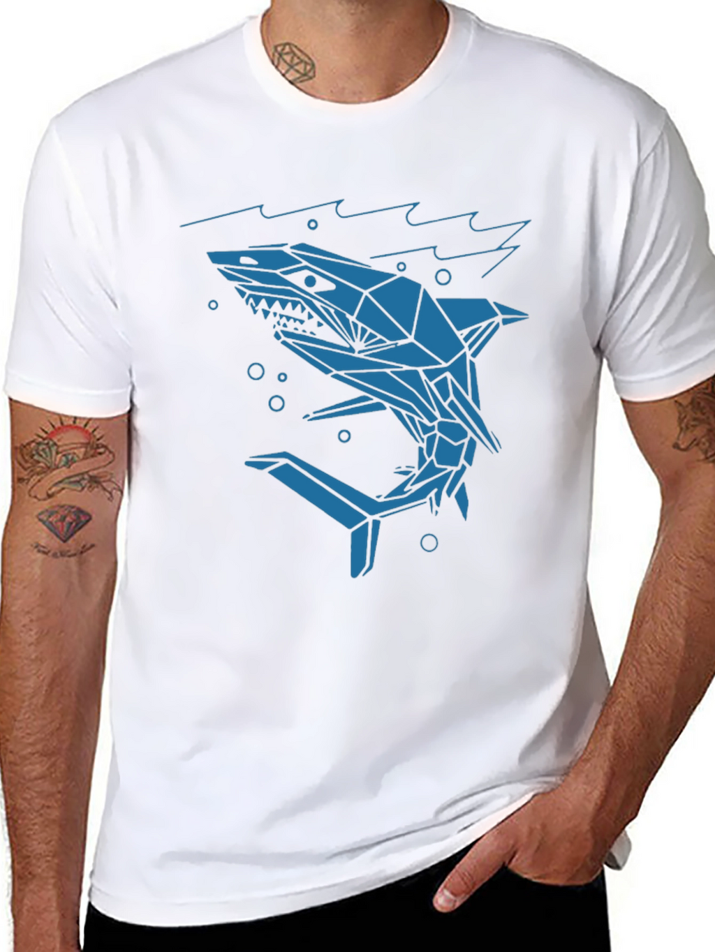Geometric Shark Graphic Tee - Cool Modern Design
