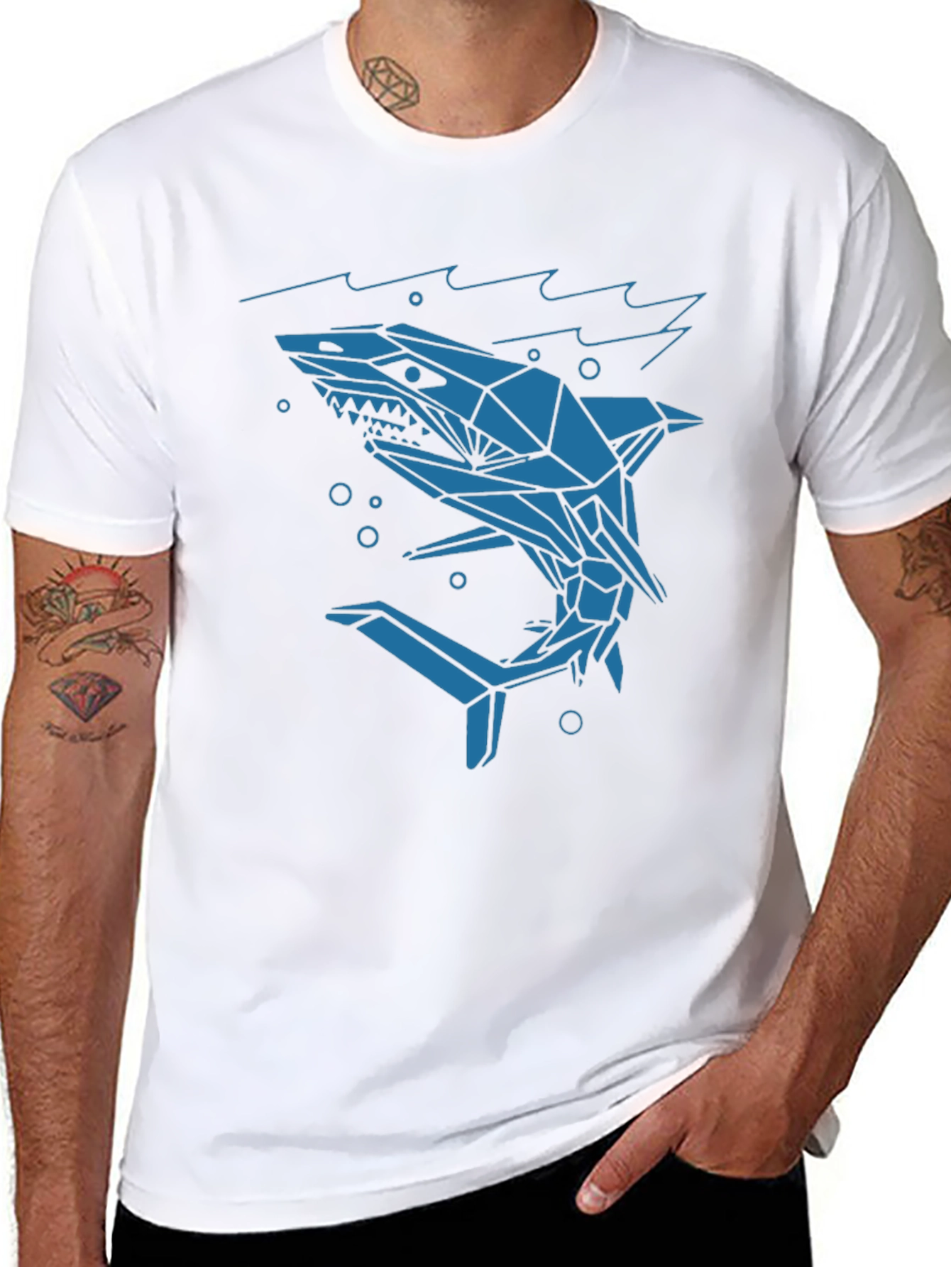 Geometric Shark Graphic Tee - Cool Modern Design