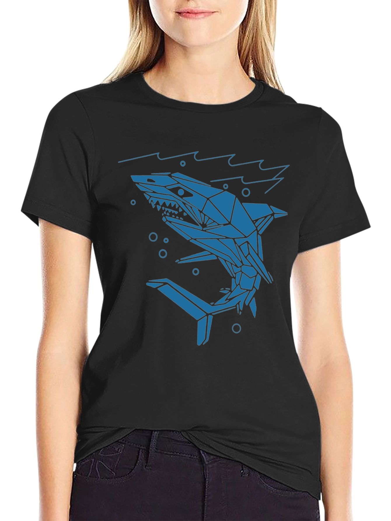 Geometric Shark Graphic Tee - Cool Modern Design