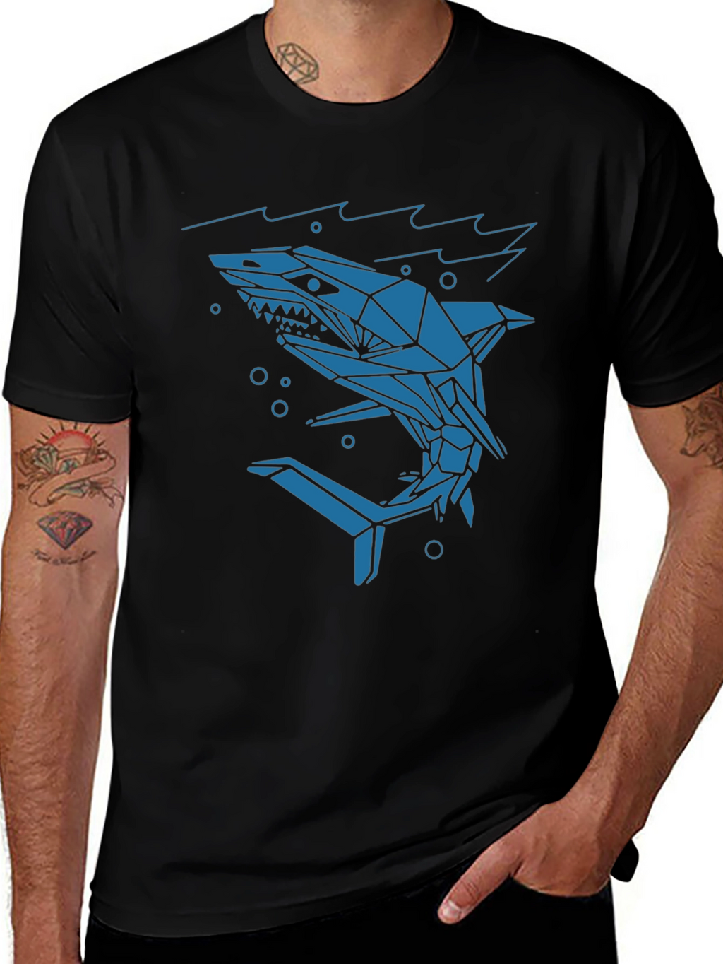 Geometric Shark Graphic Tee - Cool Modern Design