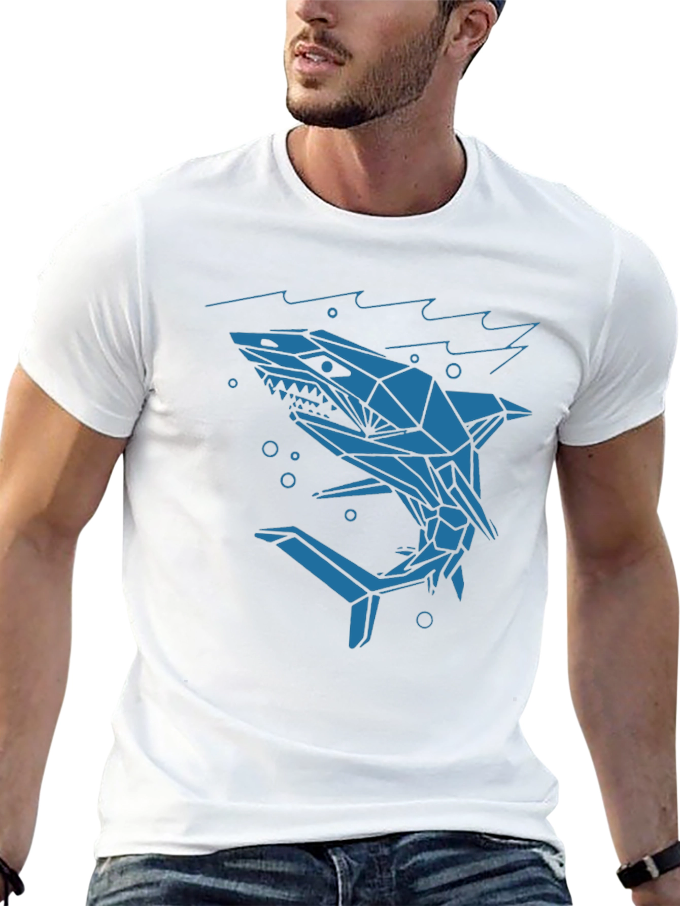 Geometric Shark Graphic Tee - Cool Modern Design