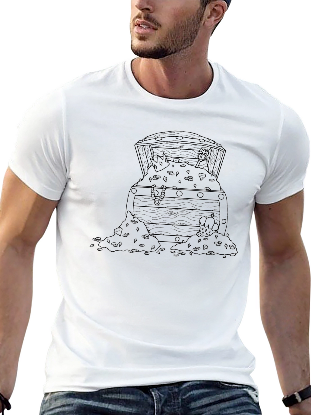 Black Graphic Tee: Treasure Chest Design
