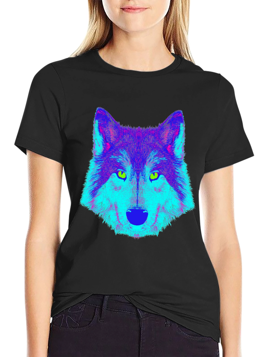 Neon Wolf Graphic Tee - Cool Black T-Shirt
