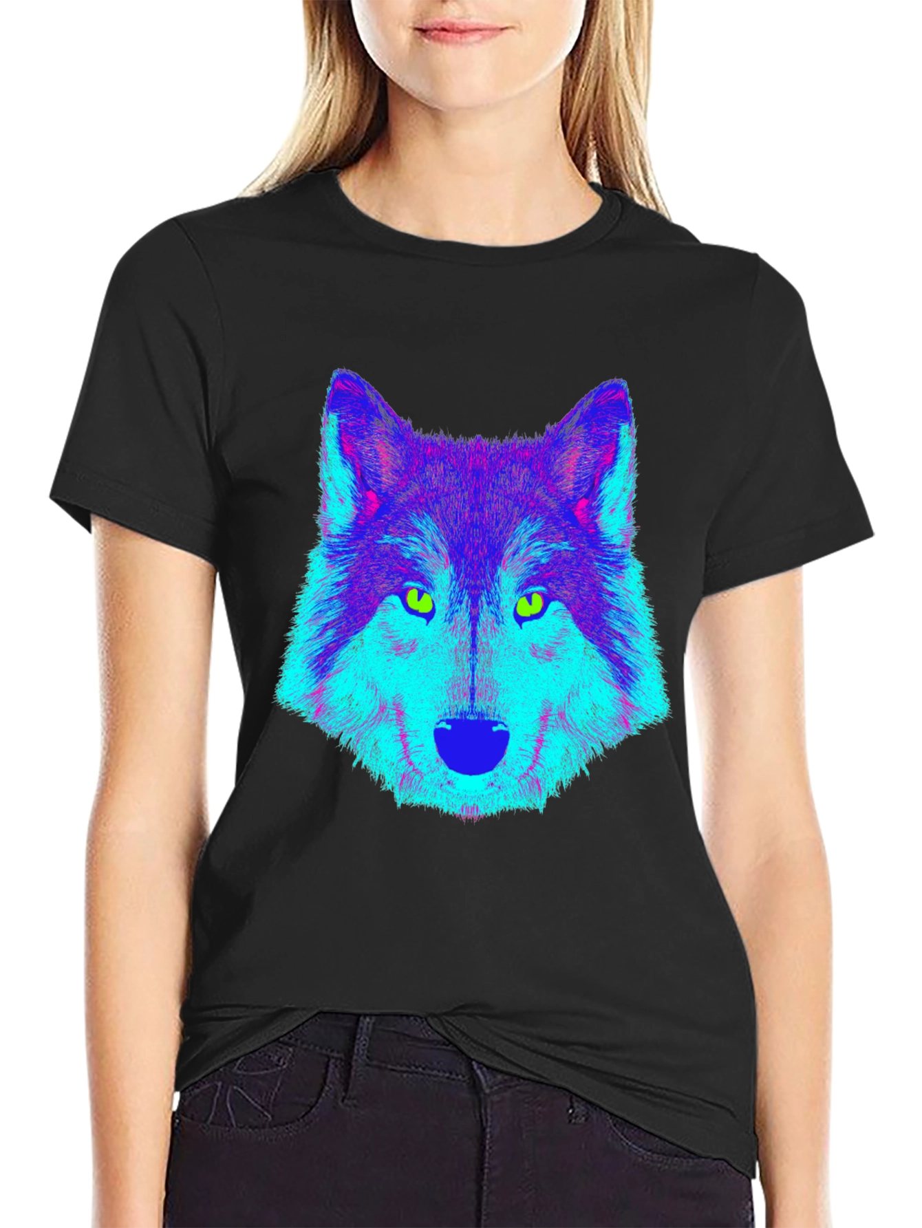 Neon Wolf Graphic Tee - Cool Black T-Shirt