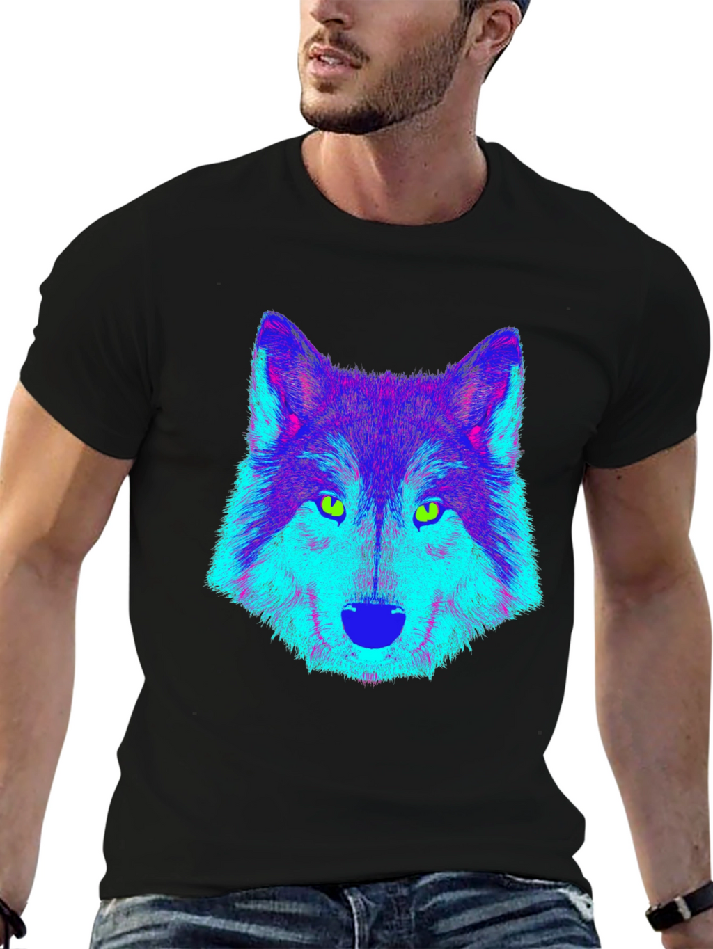 Neon Wolf Graphic Tee - Cool Black T-Shirt