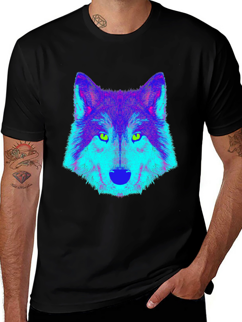 Neon Wolf Graphic Tee - Cool Black T-Shirt